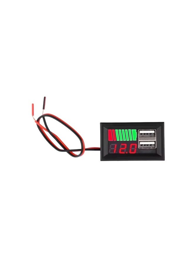 12V Battery Voltage Indicator with Dual 5V 2A USB Outputs, LED Display, and Battery Capacity Monitoring - Image 2